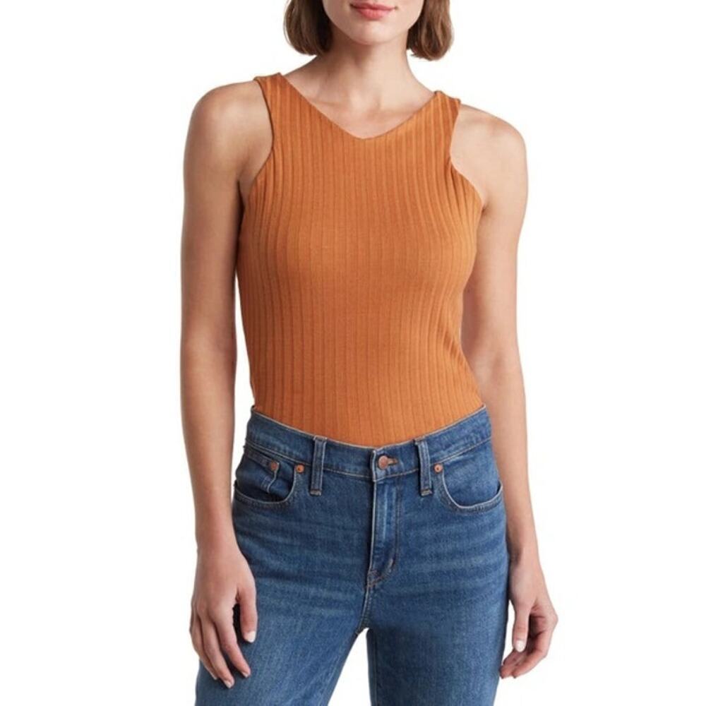 Treasure & Bond Rib Cutaway Tank Top Sleeveless V-Neck Tan Adobe Brown NWT XXS